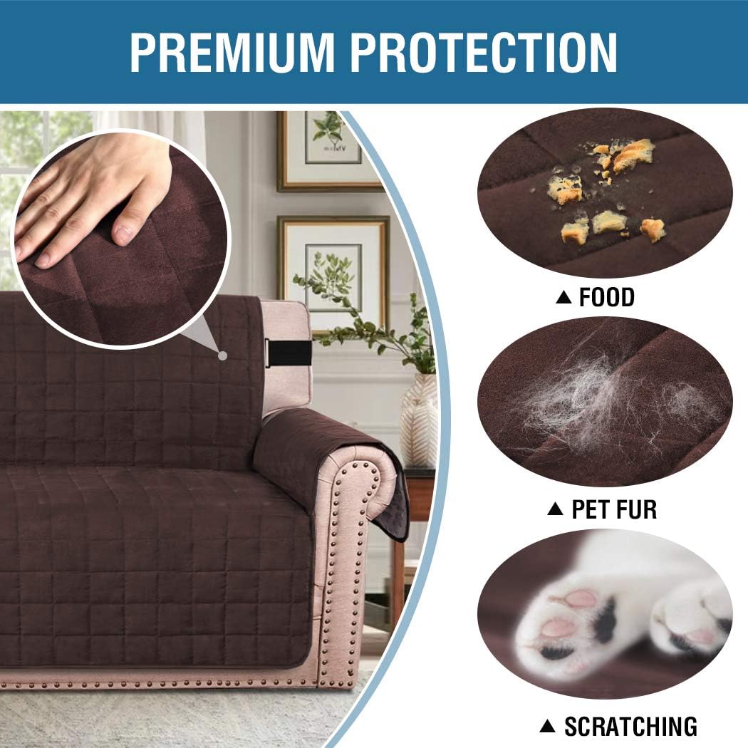 Super Big Clearance! 100% Waterproof Sofa Furniture Cover Suede Couch Covers for Dogs Velvet Sofa Protector Leather Sofa Cover Seat Width 70 Sofa Slipcovers with 2 Strap and Non-Slip Backing (Sofa, Ivory)