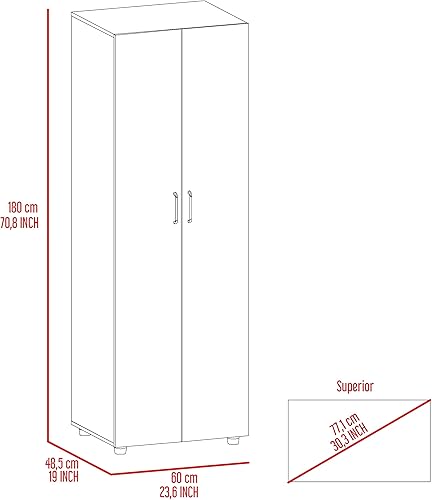 Miniatura 3 de Tuhome Aurora Armario de dormitorio de 70 pulgadas de alto con puertas dobles, barra para colgar, dos estantes interiores y estante inferior para