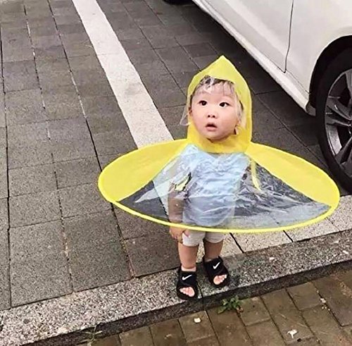 ToiM Creative Head Umbrella, Ultra Light Cloak Shaped Children Raincoat Transparent Collapsible Rain Gear for Students (L, Yellow)