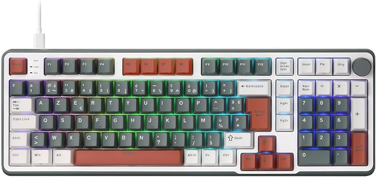 RK ROYAL KLUDGE C98 FR Clavier Mécanique AZERTY, Filaire RGB