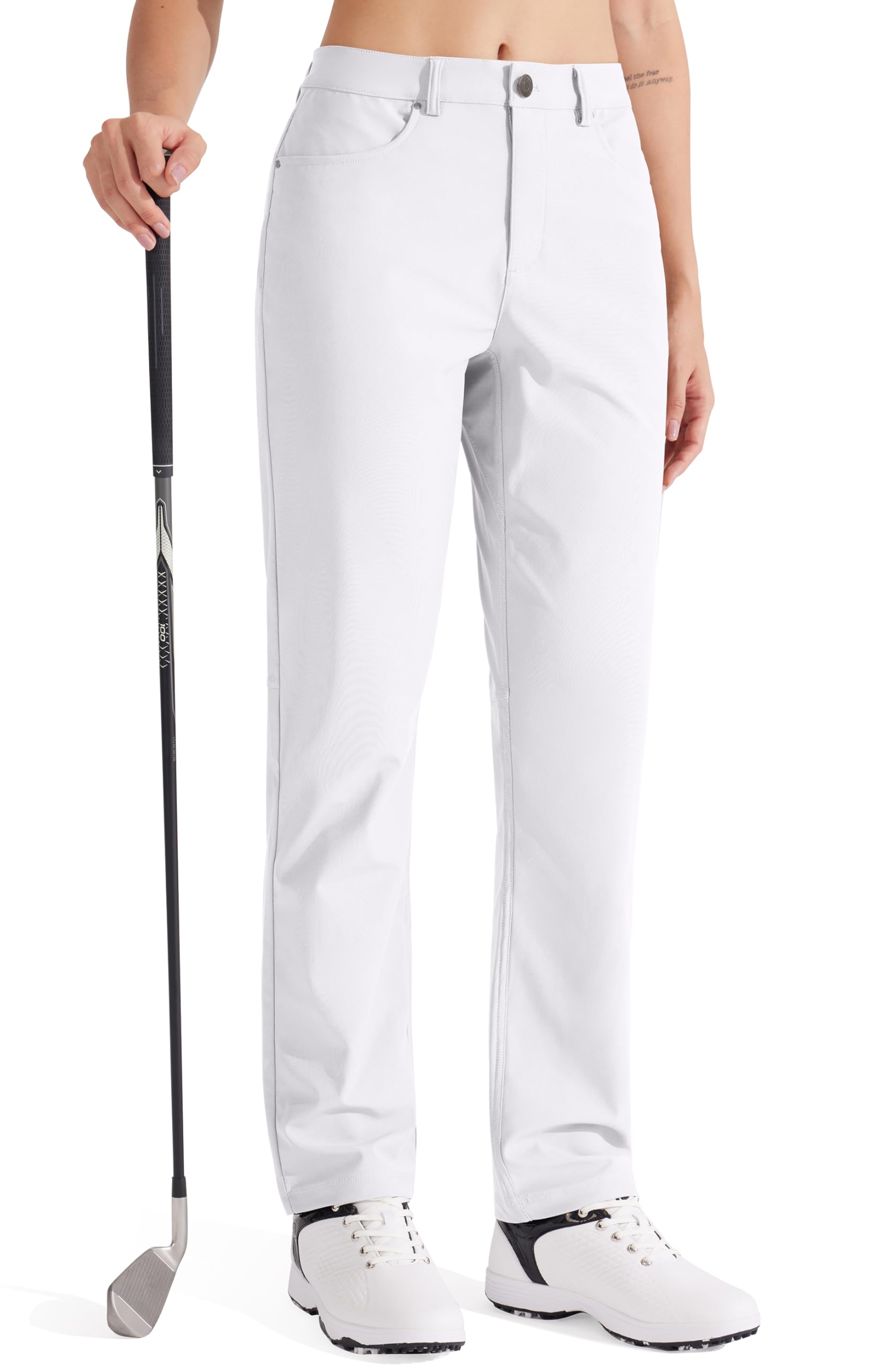 Libin Pantalon habillé pour femme 73,7 cm, 78,7 cm, extensible, jambe droite, pantalon de travail, pantalon de golf décontracté pour le bureau, le travail, le voyage, léger, blanc, 42