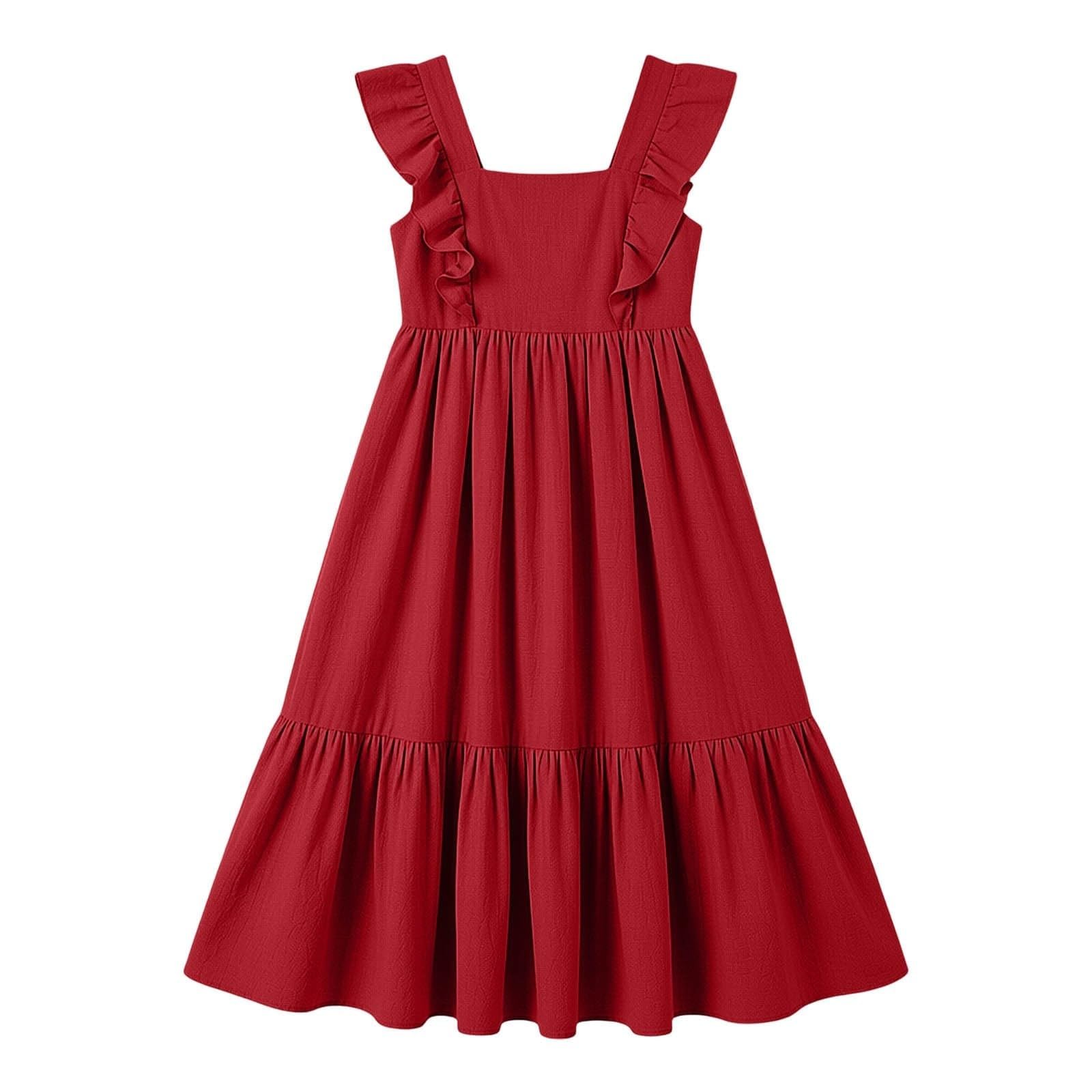Vestito estivo per ragazze con volant senza maniche casual Boho Beach Midi Dress Kids Fashion Holiday A Line Sundress Abiti da festa di compleanno