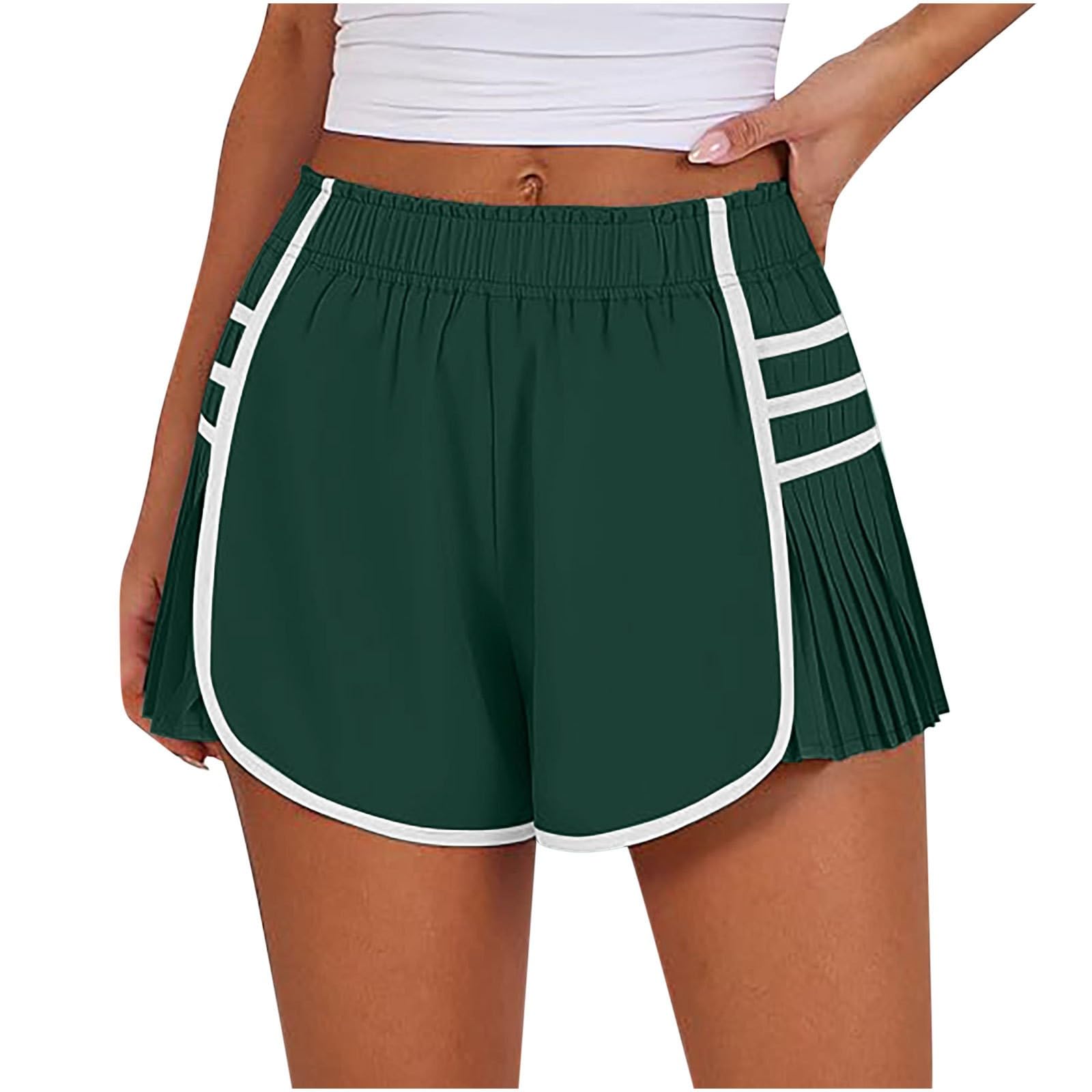 Running Shorts for Women High Waisted Elastic Side Striped Ruffle Flowy Sport Shorts 2024 Summer Quick Dry Athletic Shorts