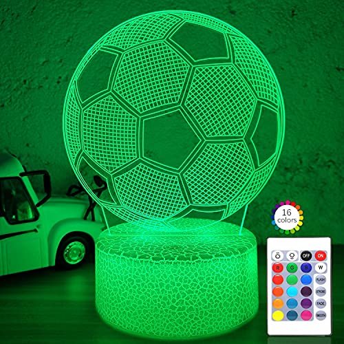 Image of i-CHONY Soccer Gifts Night Light for Kids,Soccer 3D Illusion Lamp 16 Colors Dimmable Bedroom Decor Bedside Lamp,with Remote & Smart Touch,Birthday Xmas Idea Gift for Boys Girls Kids
