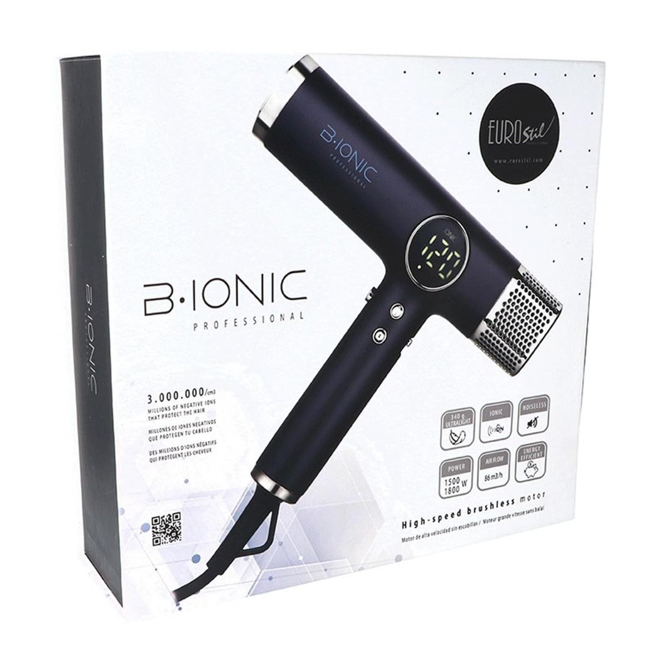 Eurostil Bionic Professional | Secador Iónico | Motor Digital con Pantalla LCD - Secador de Pelo | Potencia 1500-​1800W | Temperatura Ajustable