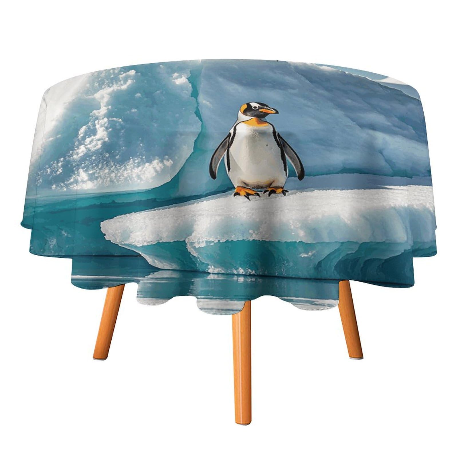 Nappe ronde lavable en machine imprimé pingouins textile résistant patio