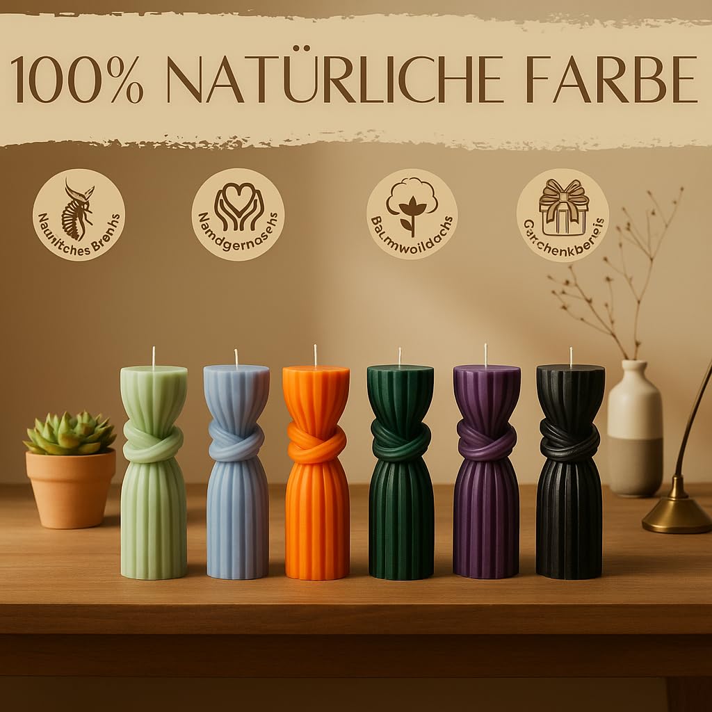 NobleBox - Velas de cera de abeja hechas a mano, velas decorativas, velas moldeadas, idea de regalo, 205 g, 4 juegos (Knotea Column)