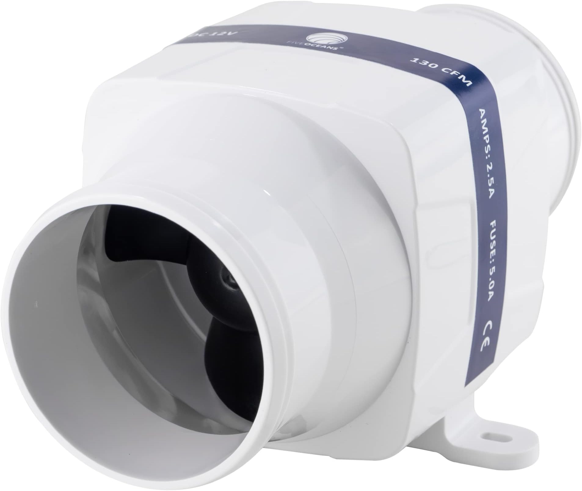Five Oceans in-Line Bilge Blower, Boat Engine Blower, for 3-Inch Interior Diameter Vent Hose, 12-Volt, 130 CFM FO-4333