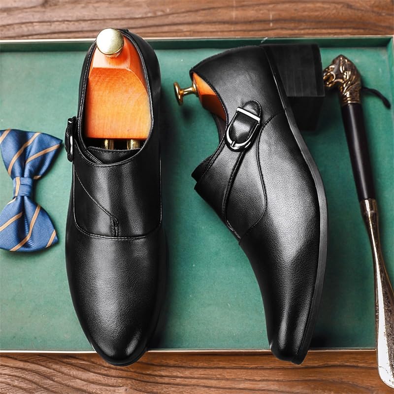 Men Monk Oxford Shoes Vintage Pointed Toe Vegan Leather Resistant Outdoor Slip On3