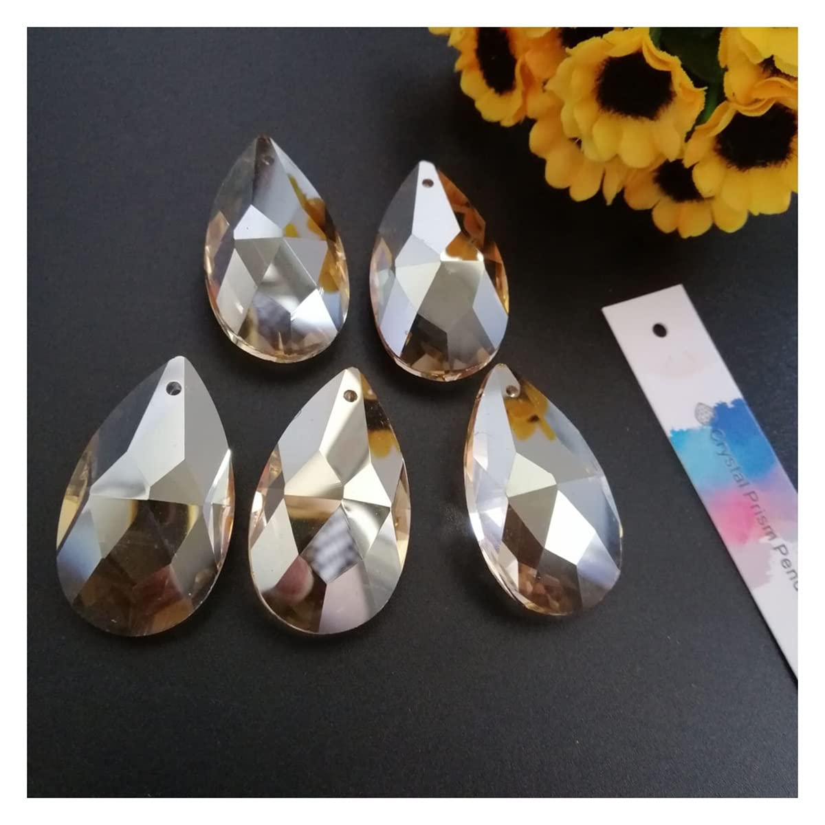 YUZGUHEY 15Pcs Champagne 38mm Teardrop Crystal Bead Chandelier Pendant Part Lamp Prisms Crystals Lighting Replacement Parts