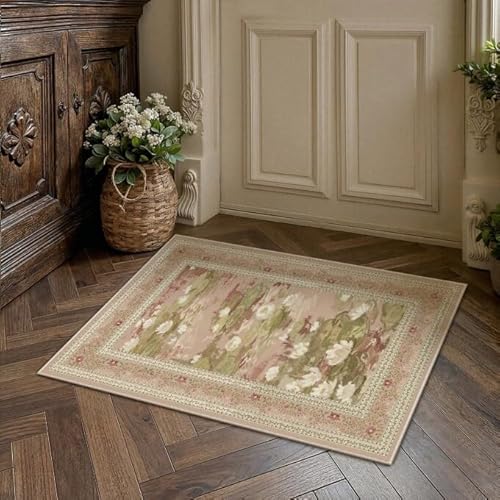Washable 2x3 Area Rug Pink Floral Indoor Door Mat Non Slip Low Pile Small Carpet Vintage Impressionist Rugs for Enterway Kitchen Bathroom Kids Room 2'