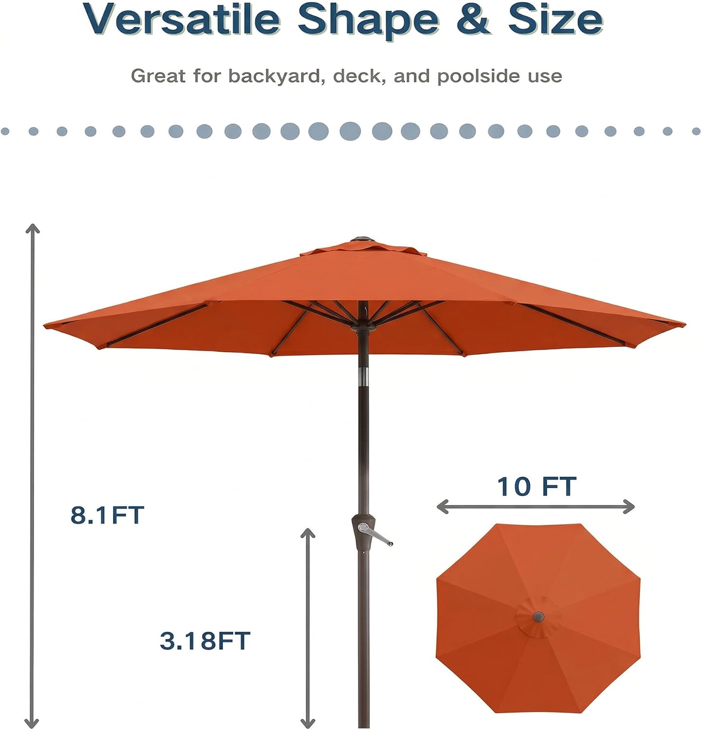 PatioKingdom 10FT Patio Umbrella with Push Button Tilt and Crank, Outdoor Market Umbrella with 8 Fiberglass Ribs, UV Protection Table Umbrella for Pool,Backyard,Garden,Deck