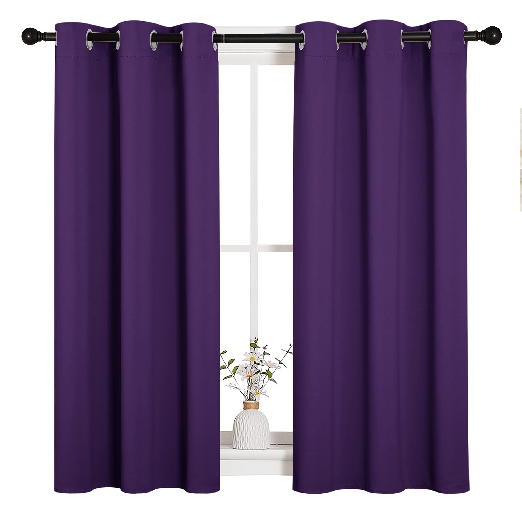 NICETOWN Thermal Insulated Blackout Draperies Curtains, Triple Weave Home Decoration Solid Ring Top Blackout Drape Panels for Bedroom (Set of 2, 34 x 45 inches, Royal Purple)