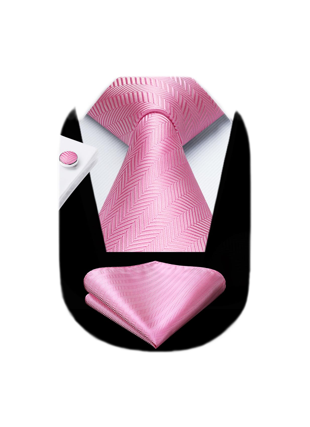 HISDERN Mens Solid Ties Formal Business Woven Tie and Pocket Square Cufflinks Set Classic Silk Satin Necktie Wedding