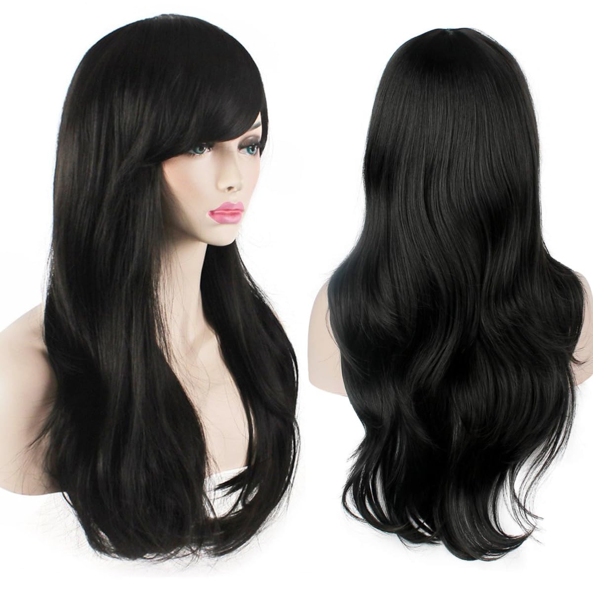 YOUYIKE Schwarze Perücke Lang Mit Halskette - Gothic Cosplay & Halloween