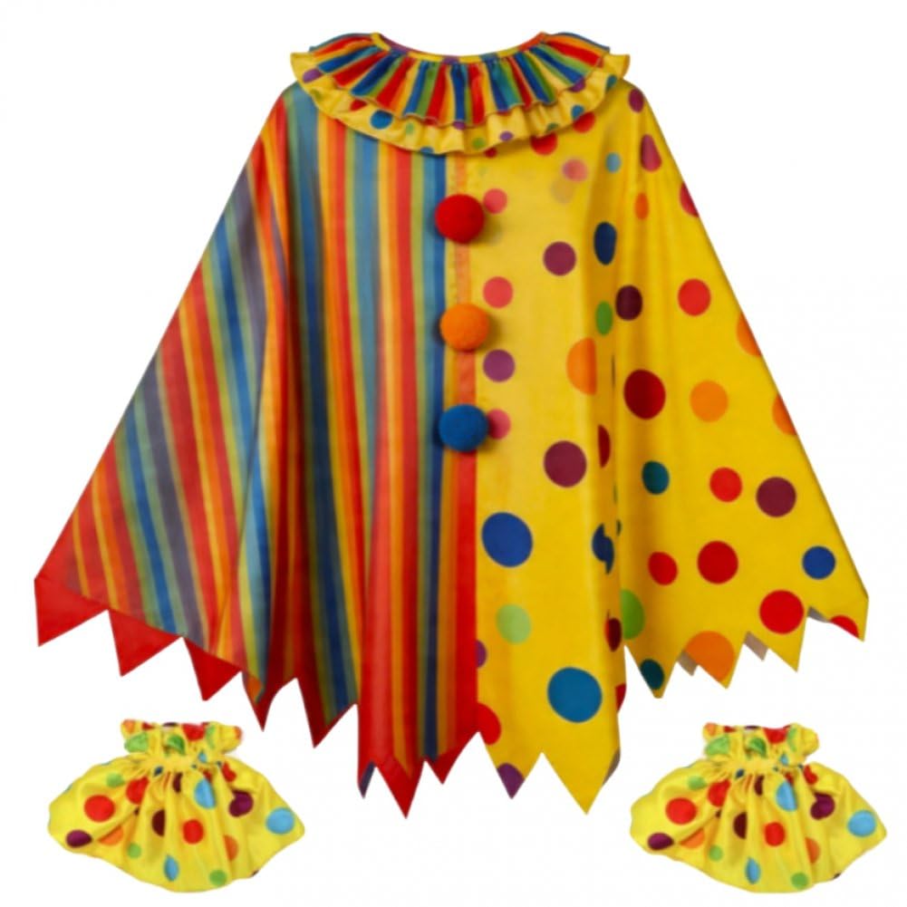 Sslvya Adult Clown Costume Poncho, Carnival Halloween Costume Cape for Theme Party and Circus Cosplay