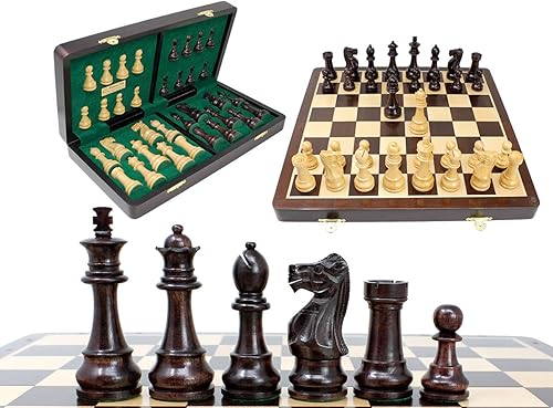 House of Chess - Juego de ajedrez de torneo de 3.75 pulgadas con piezas únicas de Staunton + tablero de ajedrez plegable de 16 x 16 pulgadas en disponible en Yaxa Costa Rica