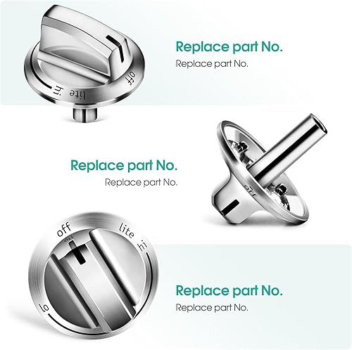 Miniatura 4 de Paquete de 2 pomos para estufa de gas 5304525746 para Fridgidaire FFGC3026SS FFGC3626SS, etc., perilla de control de rango de quemador 5304504839