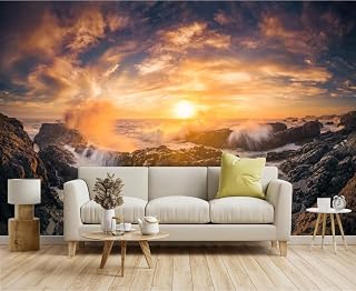 Ocean Waves Mural Wallpaper, Coastal Rocks 3D Print Murals, Self Adhesive Removable Peel and Stick Wall Stickers for Boys Girls Kids Living Room Tv Sofa Wall Decor 169" Wx118 L-PVC