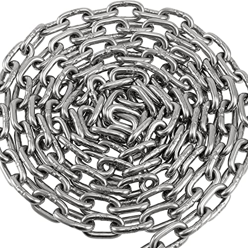 1/4 Inch X 13Ft 304 Stainless Steel Coil Chain, 6Mm X 4Mthick Proof Coil Chain, Heavy Duty Metal Chain, 1322 Lbs(600Kg) Wll #TOP3