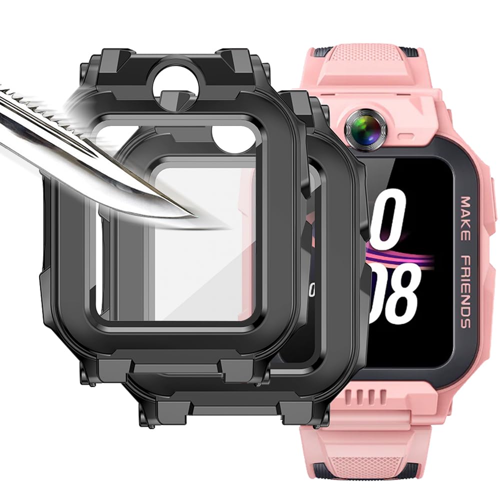 [2 sztuki] 2 czarne z folią ochronną na ekran ze szkła hartowanego do imoo Watch Phone Z7, twardość 9H PC, zderzak, cienka obudowa pełna ochrona