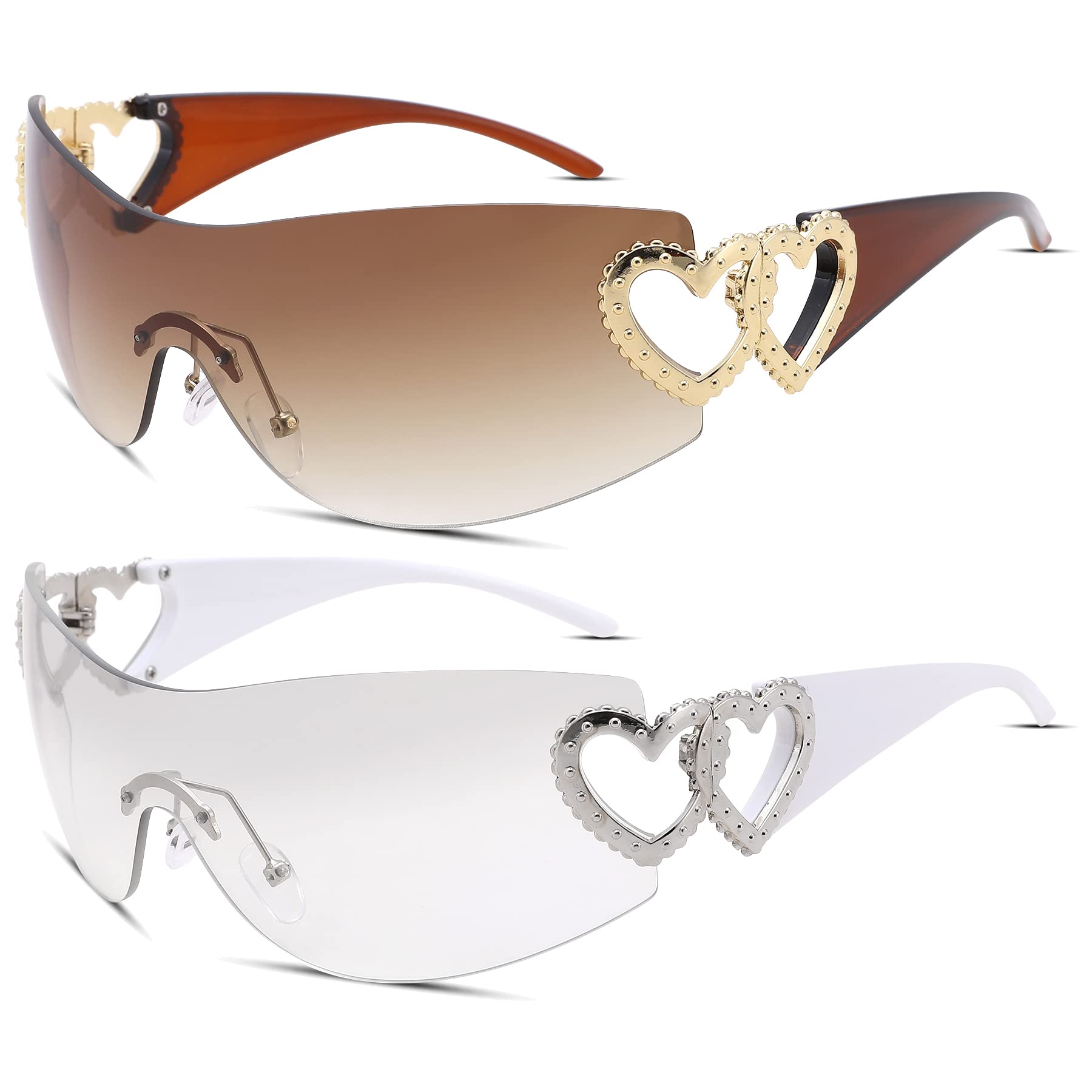 COASION Wrap Around Y2K Rimless Sunglasses for Women Men Oversized Trendy 2000S Sun Glasses Visor Shield Shades