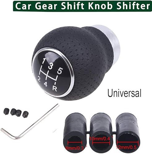 Miniatura 7 de WANCAR Pomo de palanca de cambios manual de aluminio universal para coche, palanca de cambios de cuero de 5 velocidades, color negro