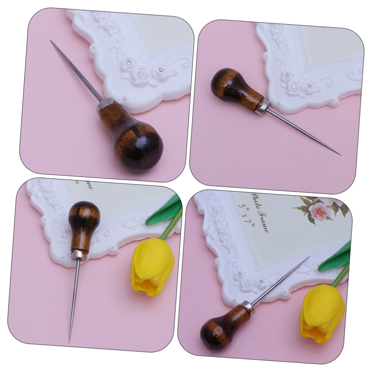 HAPINARY 3sets Leather Craft Tools Wooden Sewing Needle Awls Scratch Awls Set Non-Slip Comfortable Perfect DIY Enthusiasts 5pcs*3