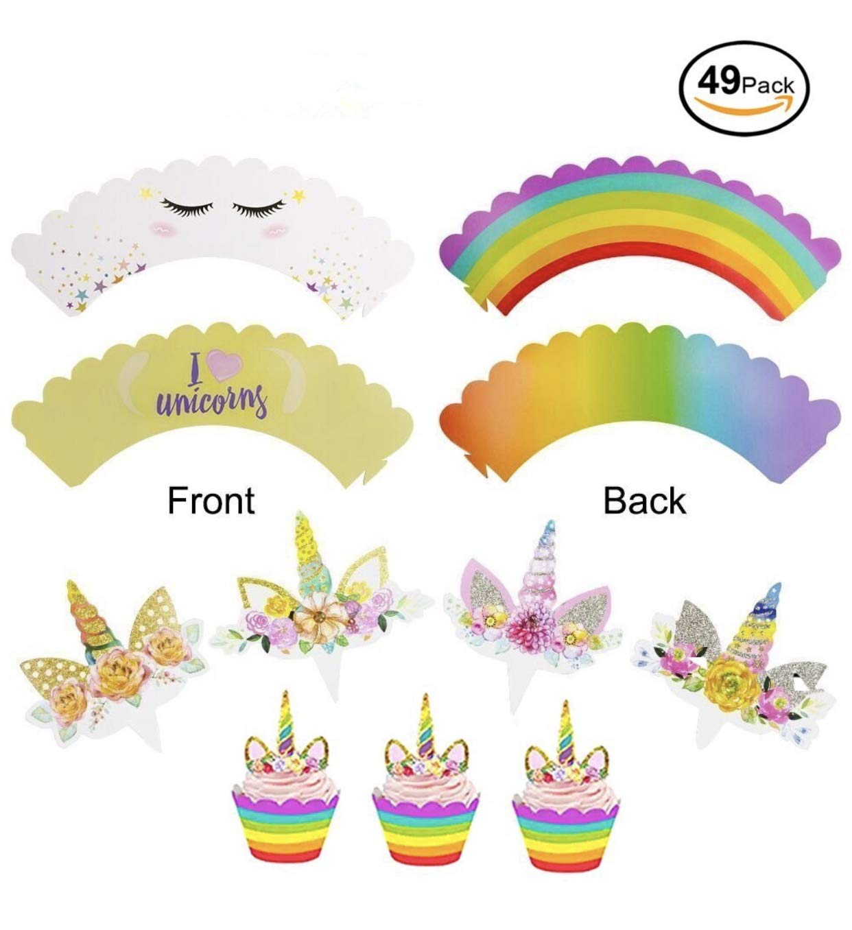Buy Unicorn Cupcake Toppers & Wrappers & Handmade Unicorn Cake Topper. Double Sided Kids Party