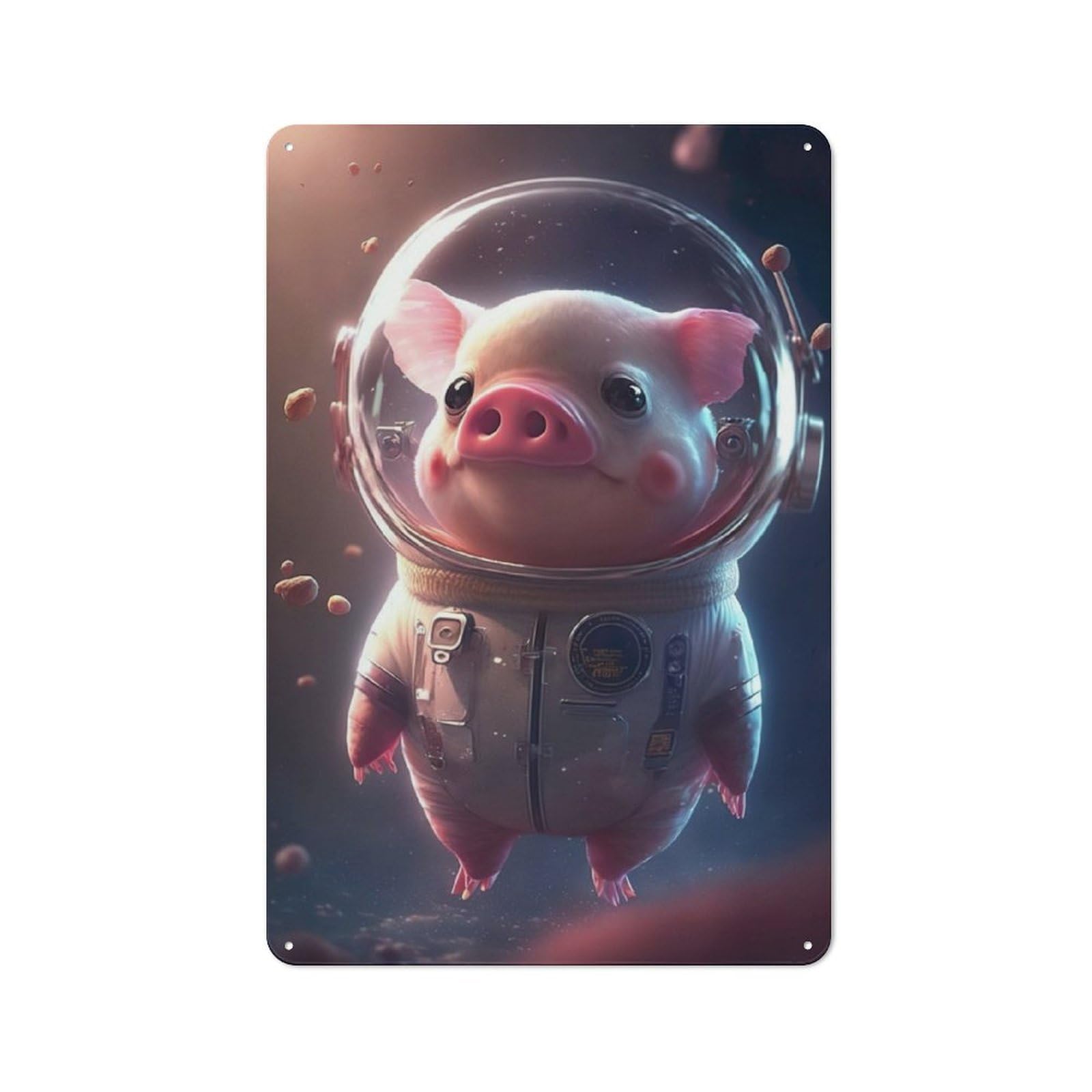Junmoney Astronaut Space Pig Tin Wall Plaque 30X20cm With For Pub Or Café, For Hospitality Wall Decor Collectors