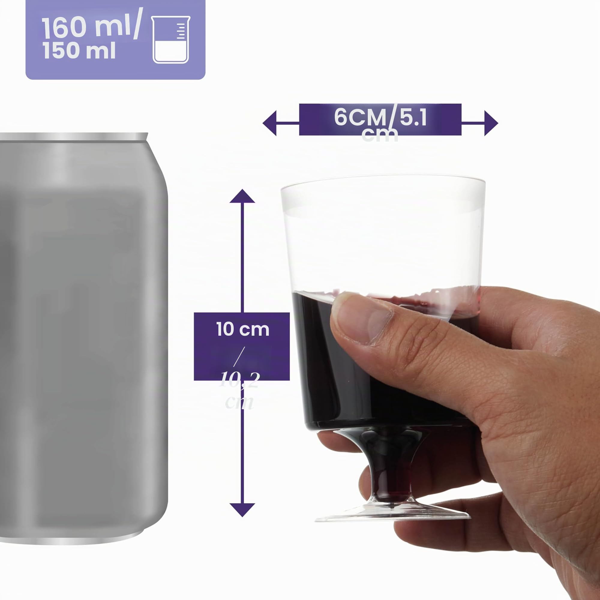 Matana - 50 Eleganti Bicchieri da Vino in Plastica Dura (160ml) - Bicchieri Resistenti e Riutilizzabili per Cocktail, Dessert - Matrimoni, Compleanni, Natale, Feste
