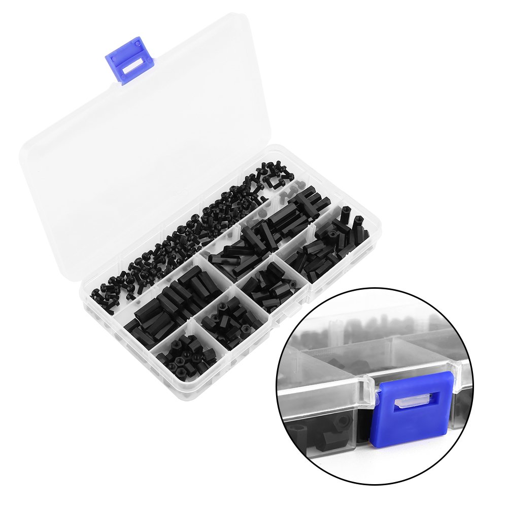 180 pièces en Nylon noir M3 colonne hexagonale mâle femelle entretoise vis écrou Kit boîte