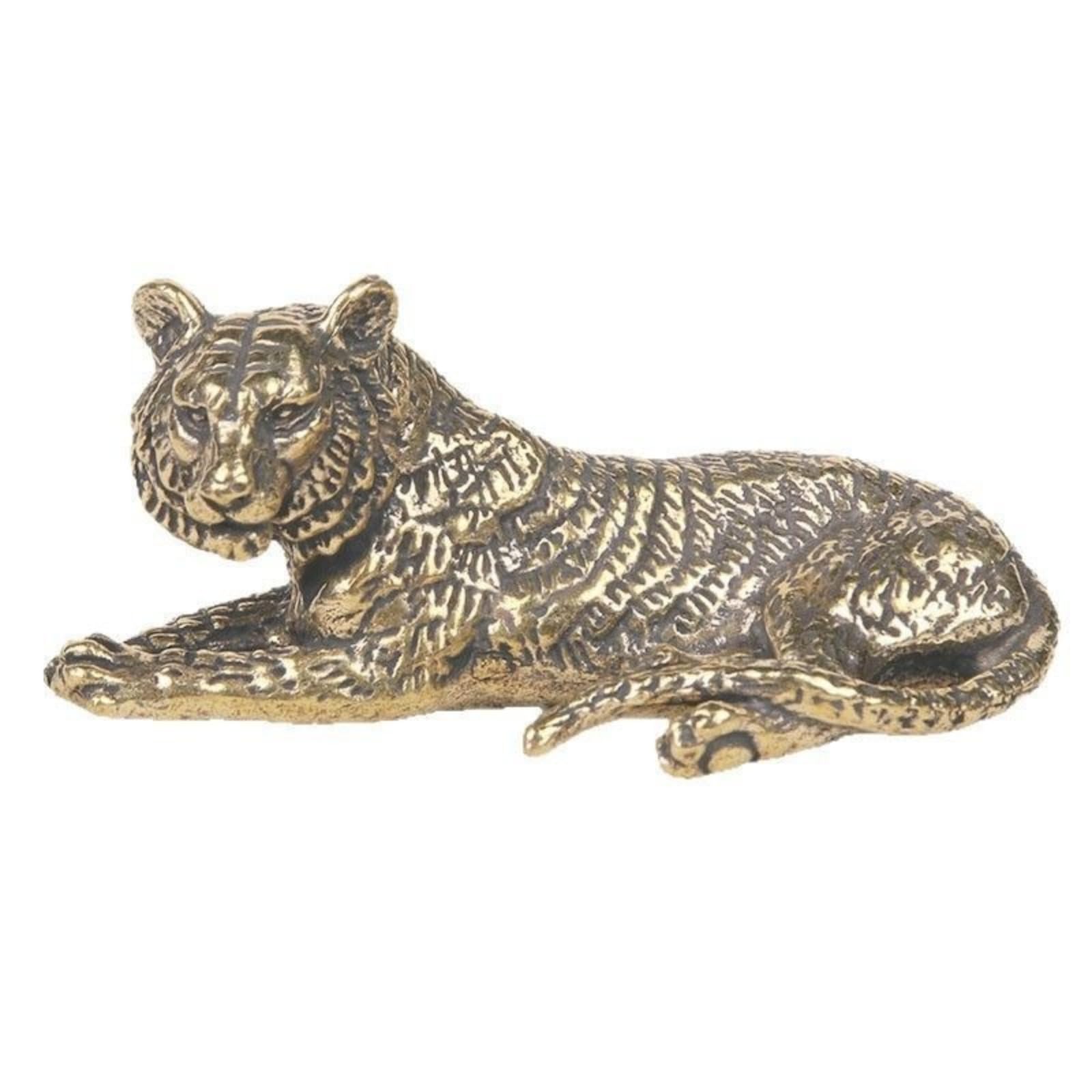 AOTTSD Realistic Tiger Sculpture - Detailed Brass Wildlife Art, 69mm Desktop Big Cat Statue for Nature Lover's Collection