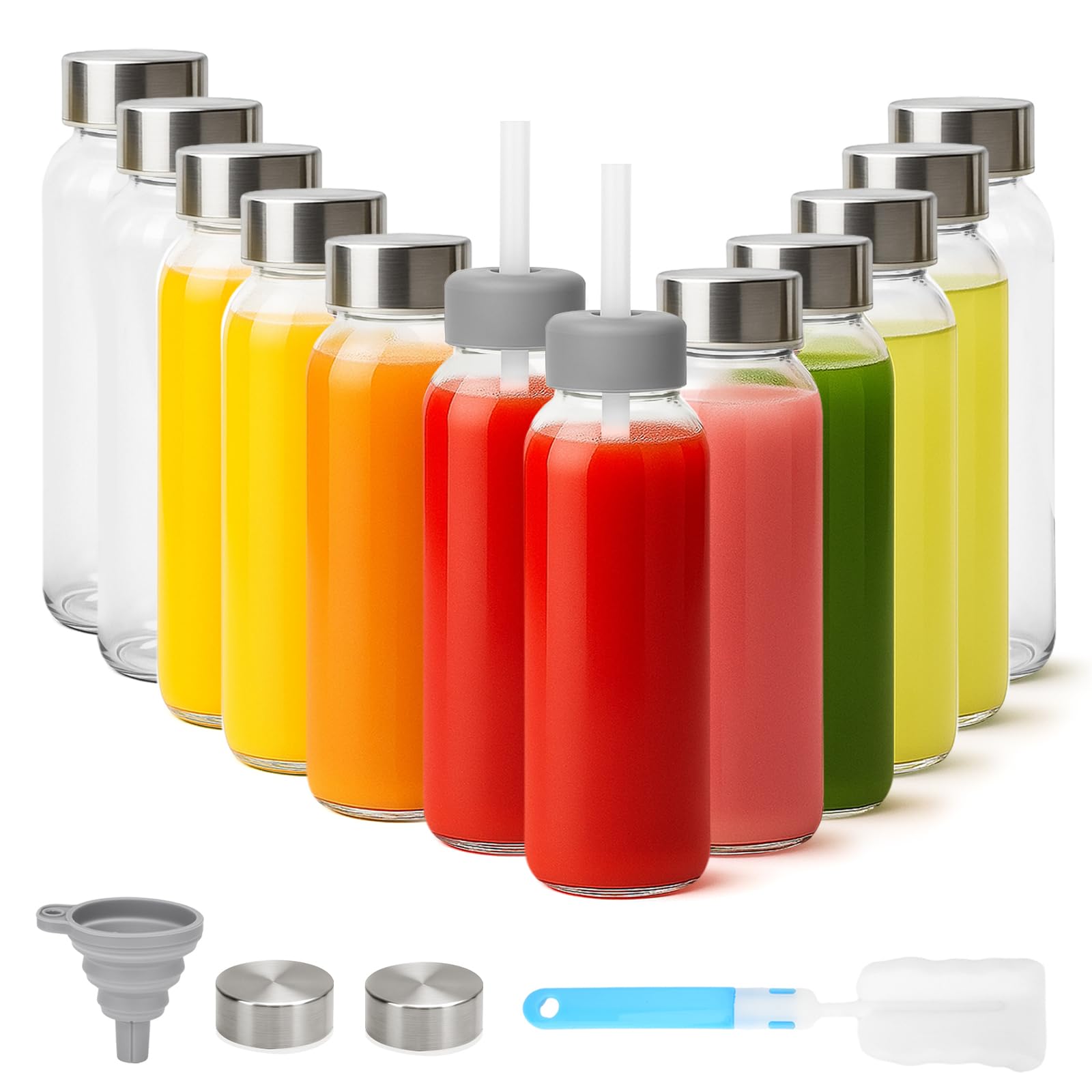 Zukro Clear 16 oz Glass Juice Bottles with Stainless Steel Lids Leak Proof