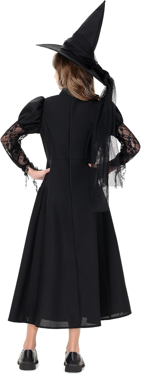 LETIME Witch Costume for Girls Halloween Kids Black Wicked Witch Costume Dress up Outfit with Hat for Teens Trick-or-Treat - Image 3