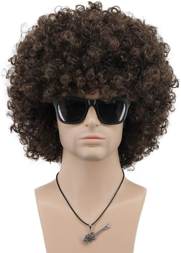 VGbeaty Mens Women Short Wave Colorful Rocker Afro Wig California Halloween Cosplay Anime Costume Wig (Dark Brown)