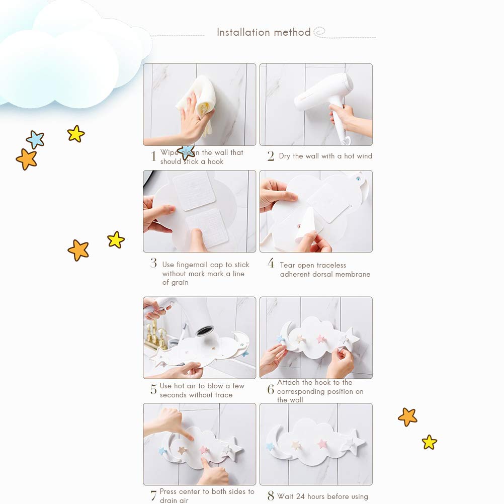 Ganchos de pared, nubes, ganchos autoadhesivos para pared y papel pintado, estantería de pared para habitación infantil, ganchos autoadhesivos, sin taladrar