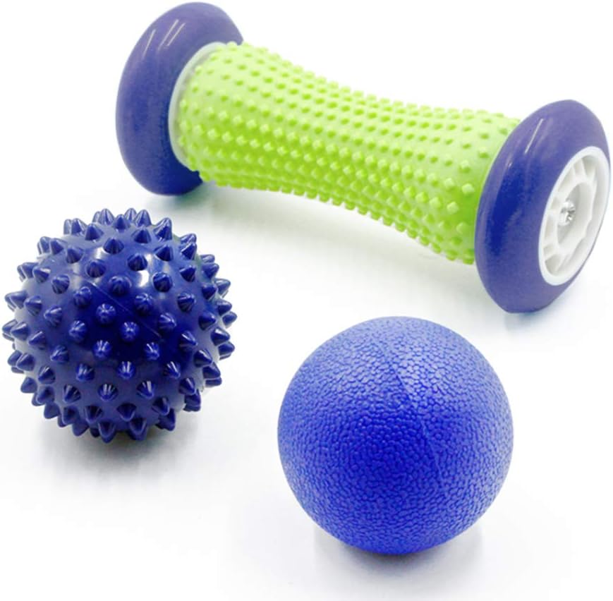 MDSTORE 3pcs Foot Roller Massage Ball for Relief Plantar Fasciitis and Reflexology Massager for Deep Tissue Acupresssure Recovery, 1 roller and 2 Spiky Balls