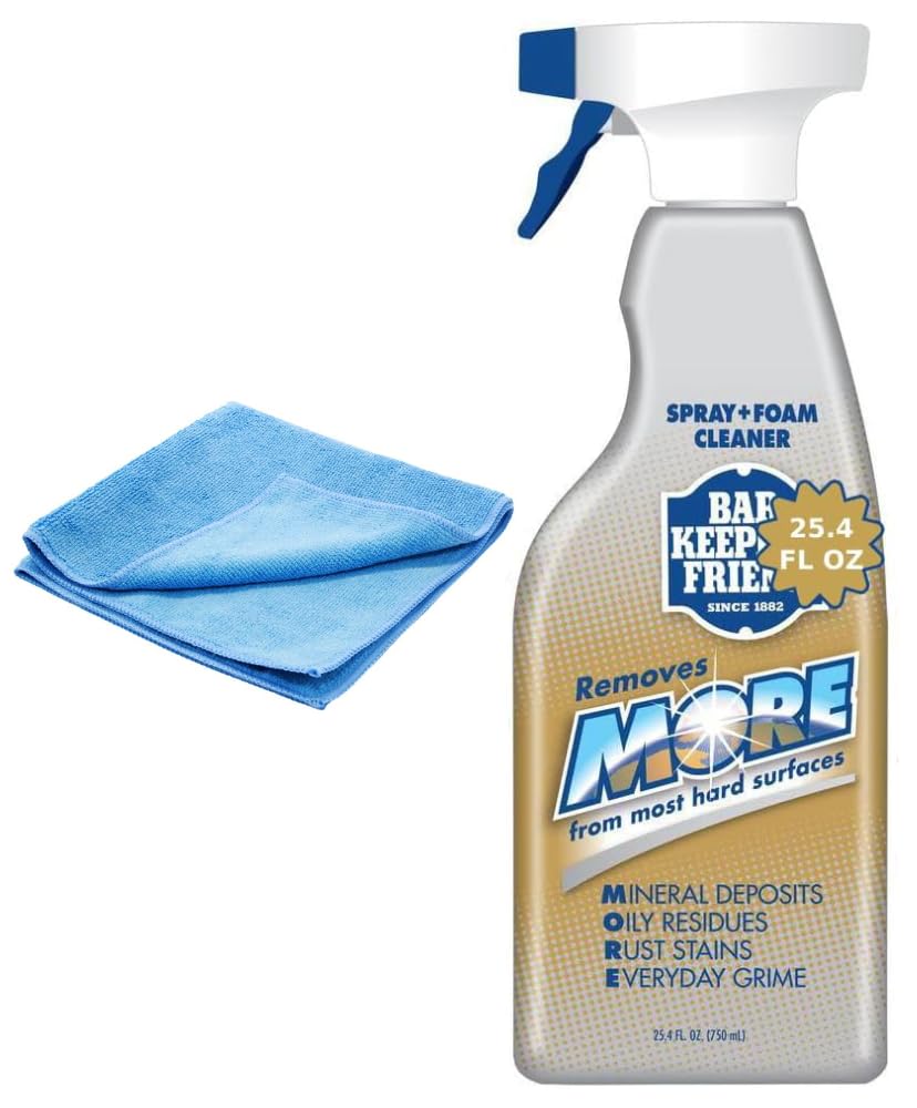 Bar-Keepers-Friend More Spray and Foam Cleaner 25 4oz Hard Water Stain Remover Microfiber Towel - Cleans Dirt from