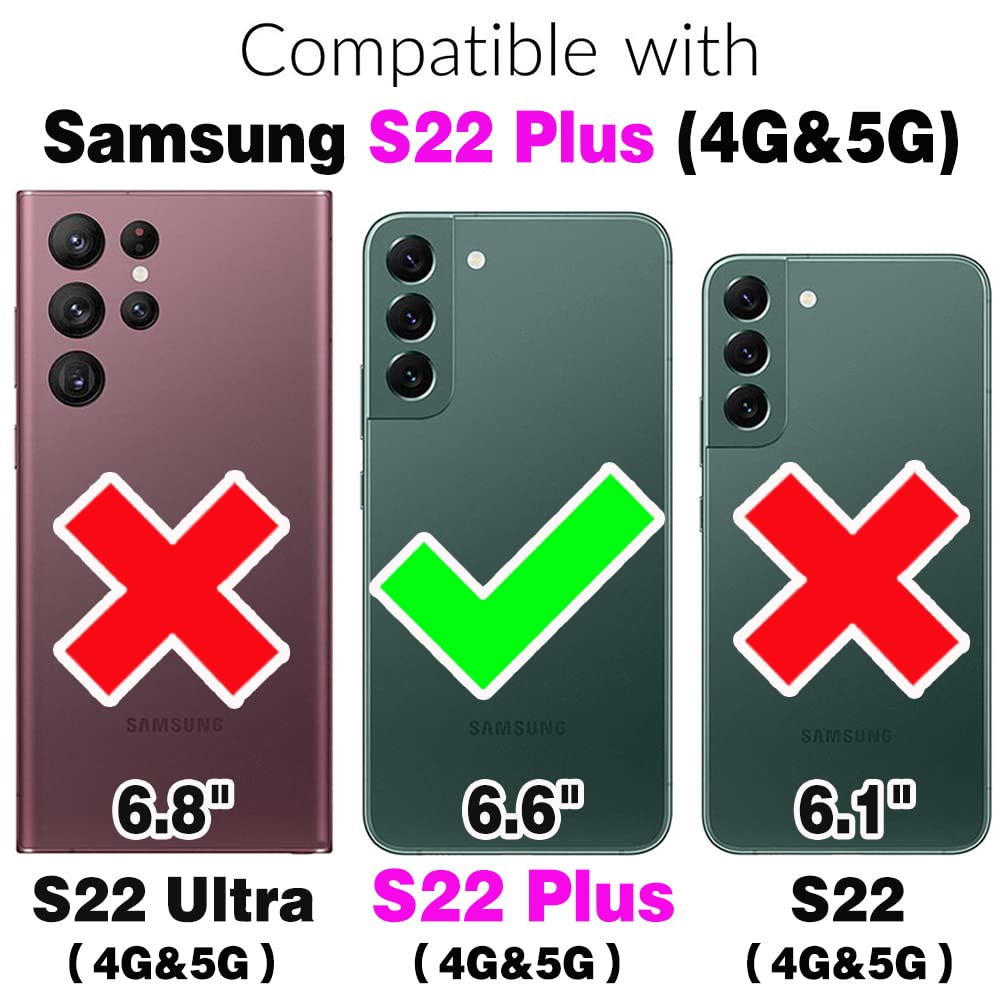 Custodia per Samsung Galaxy S22 Plus S22+5G 2 in 1 Custodia a portafoglio magnetica con pellicola protettiva per lo schermo, tracolla con blocco RFID, porta carte di credito S22+5G S22plus 22S + S 22