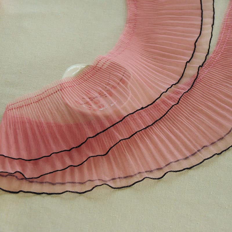 lace 12CM Wide Double Layers Soft Mesh Pleated Lace Fabirc Collar Cuff Elastic Ruffle Trim Lightweight And Durable Suitable For Ribbon Women Dress Skirts DIY Sewing Decor lace trim ( Color : Red )4