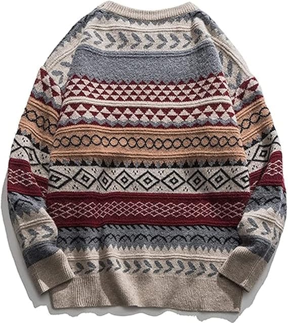 Aelfric Eden Men's Oversized Dinosaur Knit Sweater Vintage Cartoon Pullover Sweater Long Sleeve Christmas Sweater WineRed