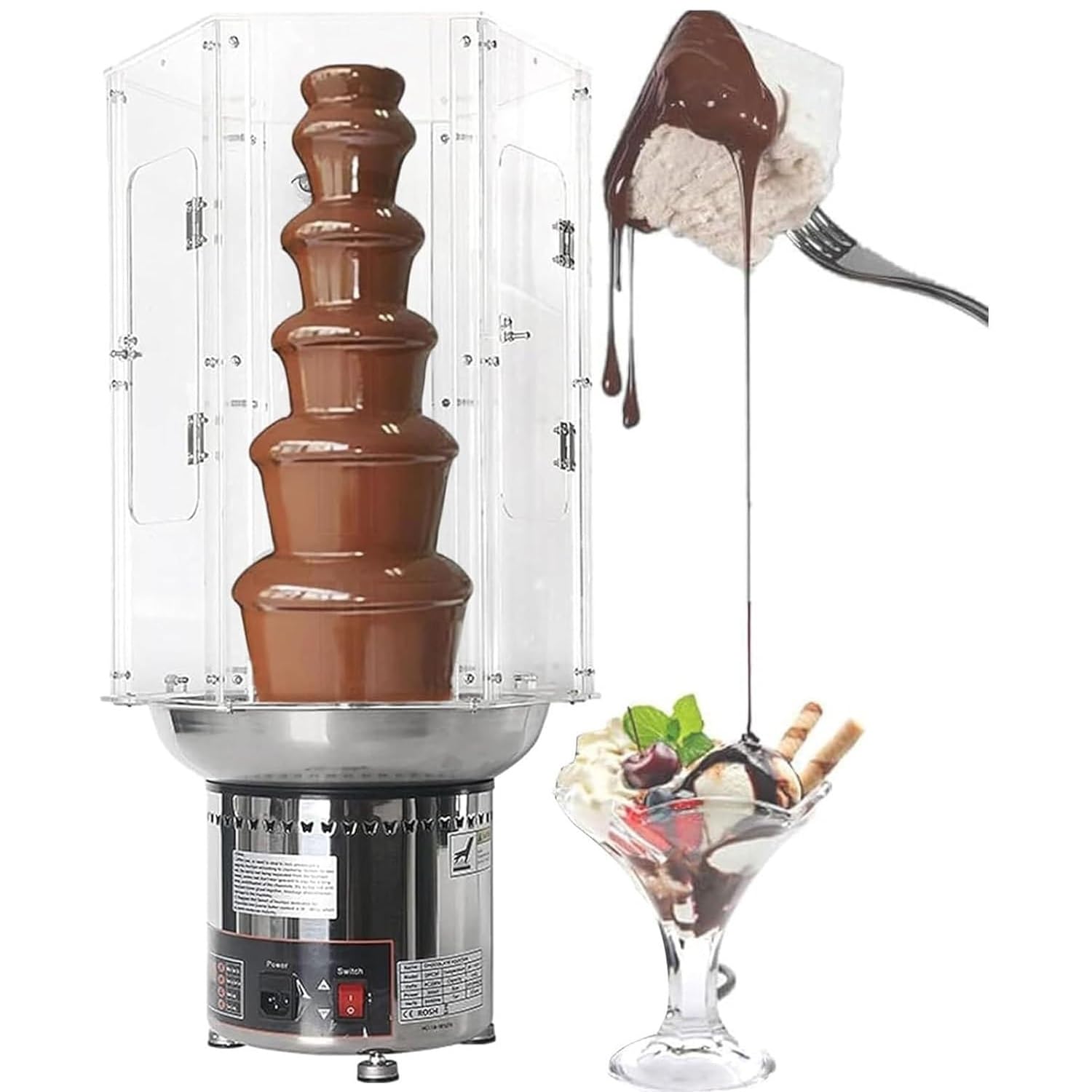 YNIYUJKL Chocolate Fountain Machine, 4/5/6/7 Tiers Fondue Melter With Cover & Temperature Control For Parties, Weddings, Buffets - Perfect Chocolate Melting Experience,4 Tiers