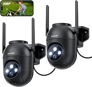 TOAIOHO 2Pack 2K Wi-Fi Camera Outdoor/Indoor, Outdoor Camera with Colour Night Vision, IP66, Two-Way Audio, Motion Detection, SD/Cloud Card Compatible, Black asin的图片