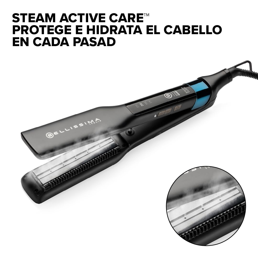 Bellissima Imetec Style Expert Steam Elixir - Plancha de Vapor Profesional para un Cabello Liso, Protegido y Brillante, sin Daños - Revestimiento de Cerámica y Aceite de Argán - 4 Temperaturas