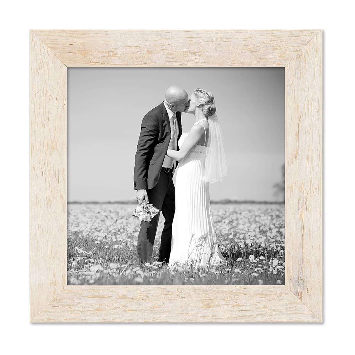 PHOTOLINI Bilderrahmen 20x20 cm Holz Weiß, quadratisch, Echtholz-Rahmen rustikal, Strandhaus, Made in Germany, Echtglas, zum Aufhängen… – Ansicht 5
