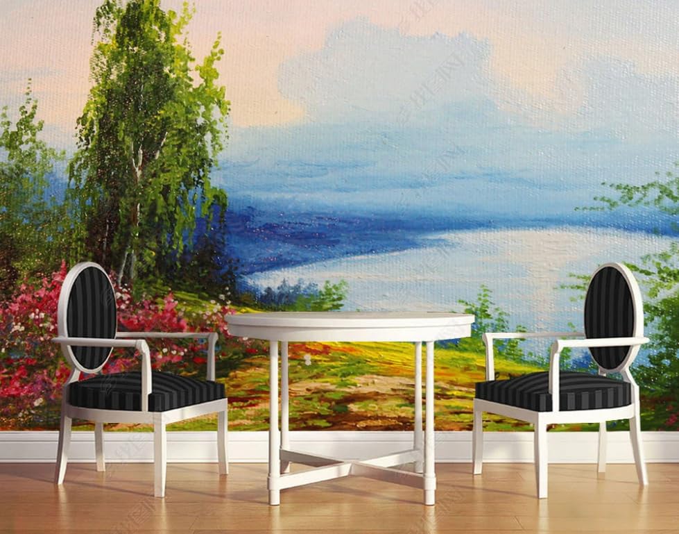 Papier Peint Peinture À L’Huile Paysage Campagne Poster Mural Salon Décoration Murale Facile