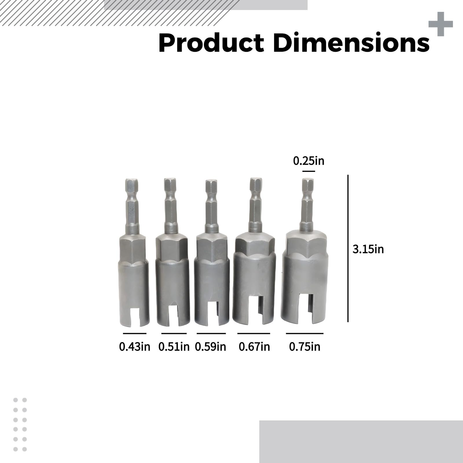 Lot de 5 embouts douille pour écrou papillon, tailles H11, H13, H15, H17 et H19, douille profonde pour vis papillon, queue hexagonale 1/4 pouce, kit de vissage pour perceuse et visseuse
