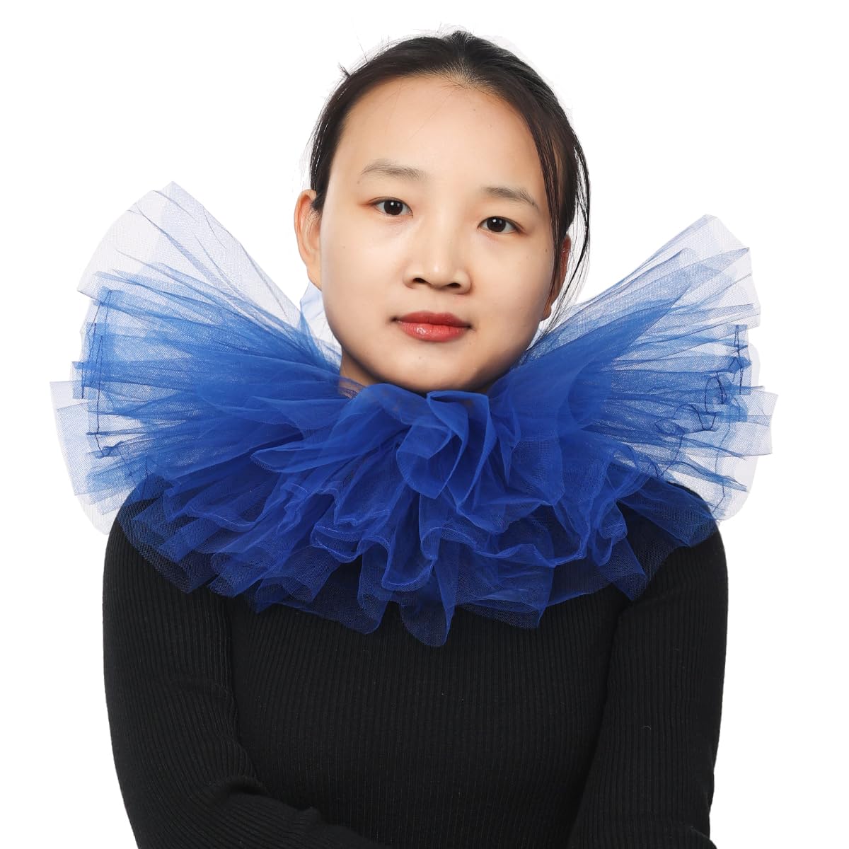 BLESSUME Victorian Ruffle Collar Renaissance Mesh Clown Collar Layered Neck Ruff For Fancy Dress (Royal Blue) - Image 2