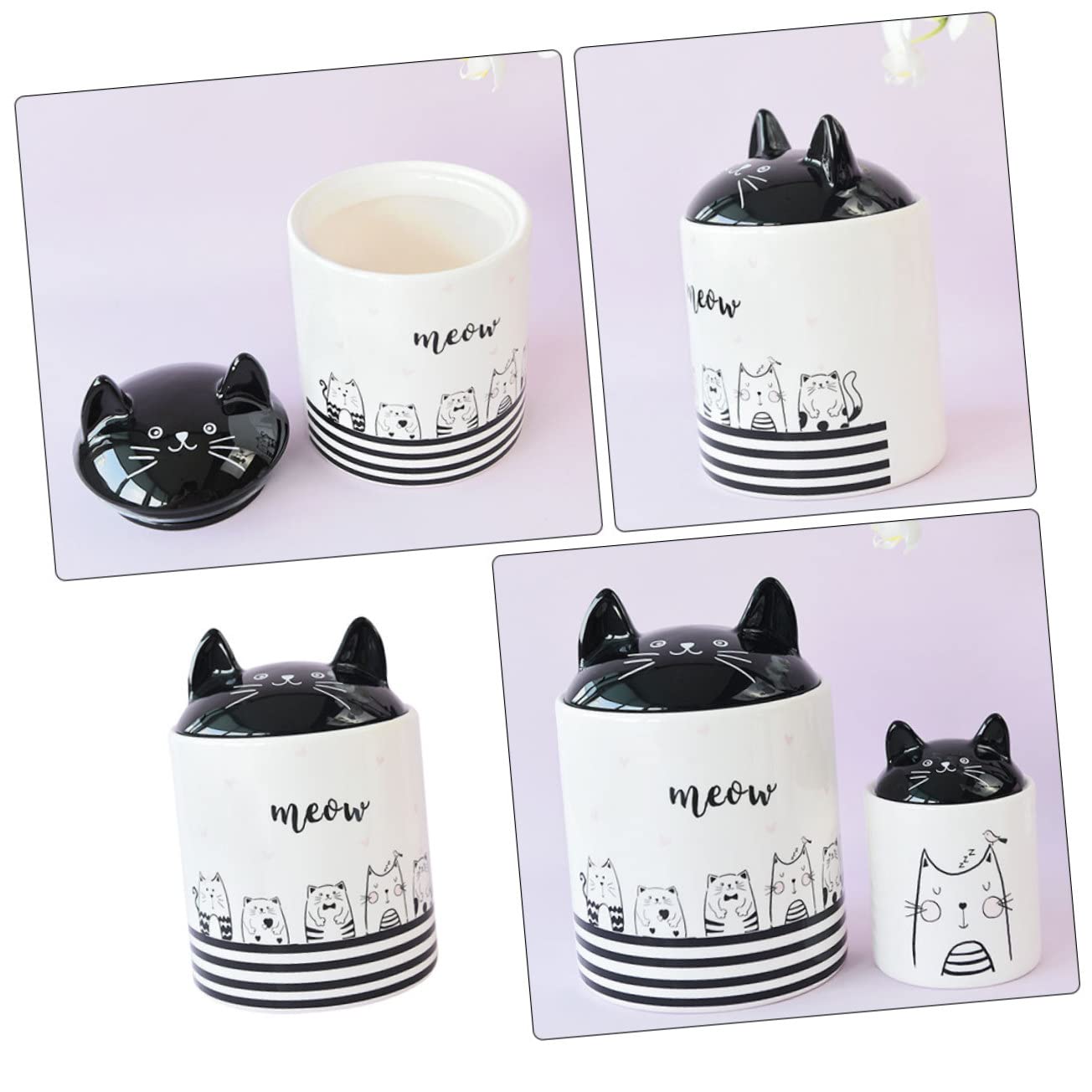 Hemobllo Pot Hermétique en Céramique Blanc à Motif Chat pour Grains | Garde Aliments et Thé au Sec, Usage Table ou Salon, Décor Créatif pour Amateurs de Thé